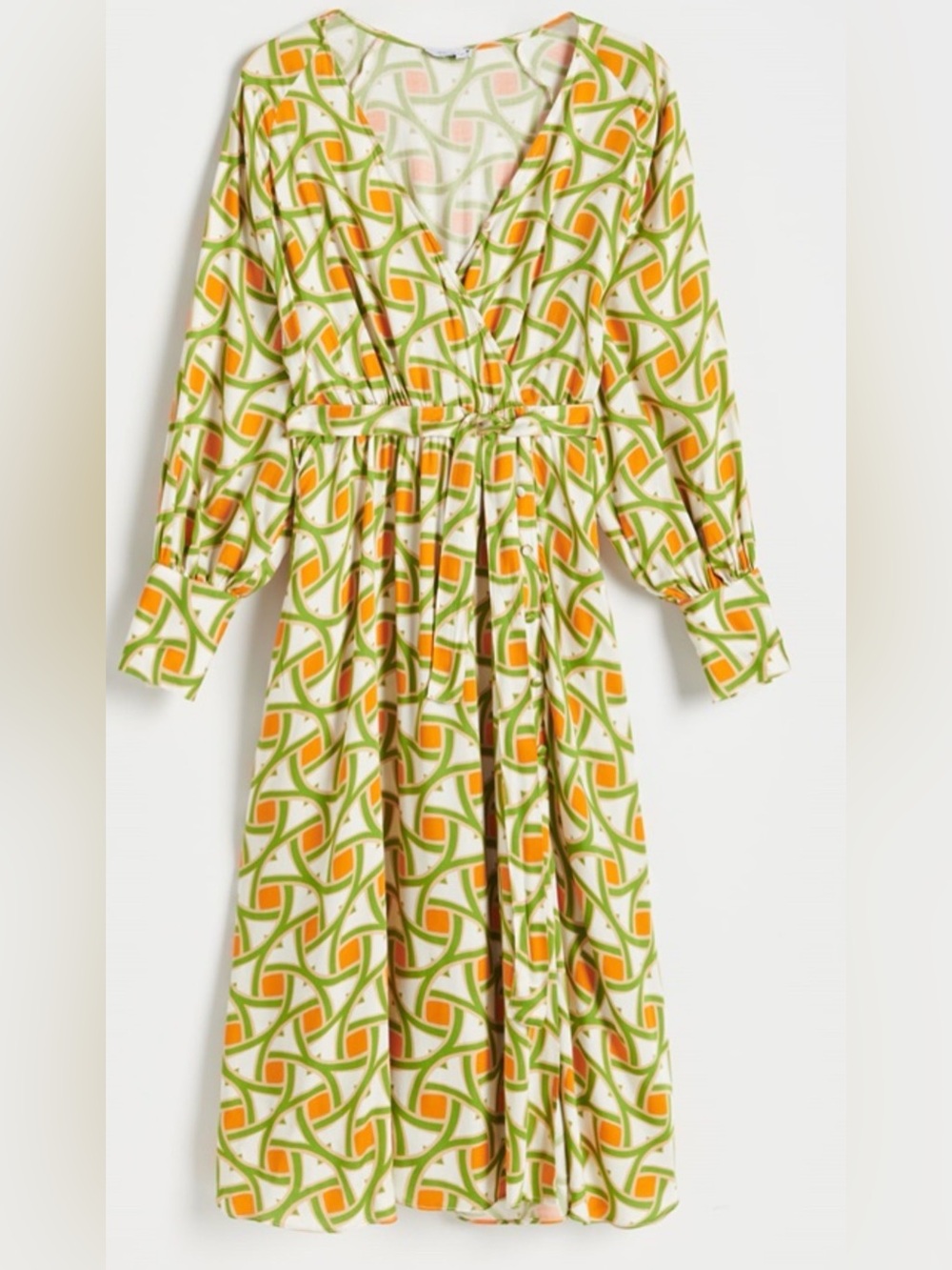 Reserved Green and Orange Geometric Midi Dress - Picture 3 of 9